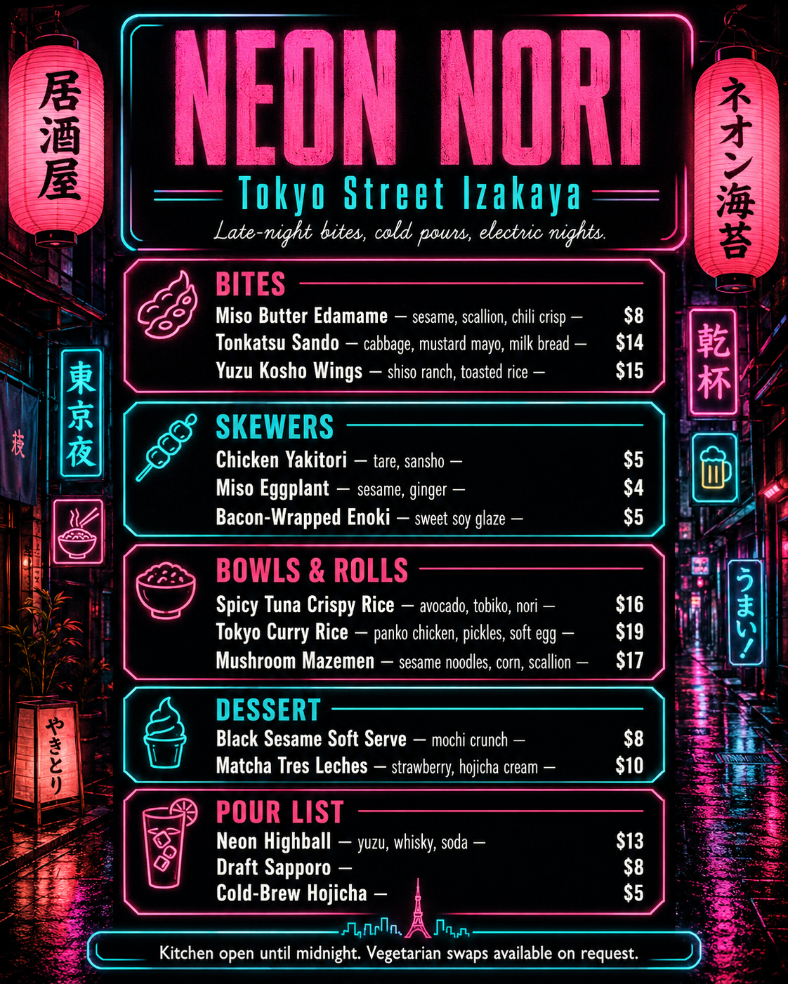 Neon Nori menu cover