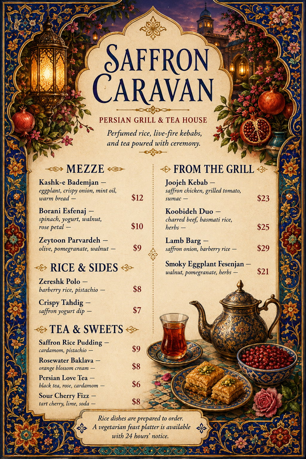 Saffron Caravan menu cover