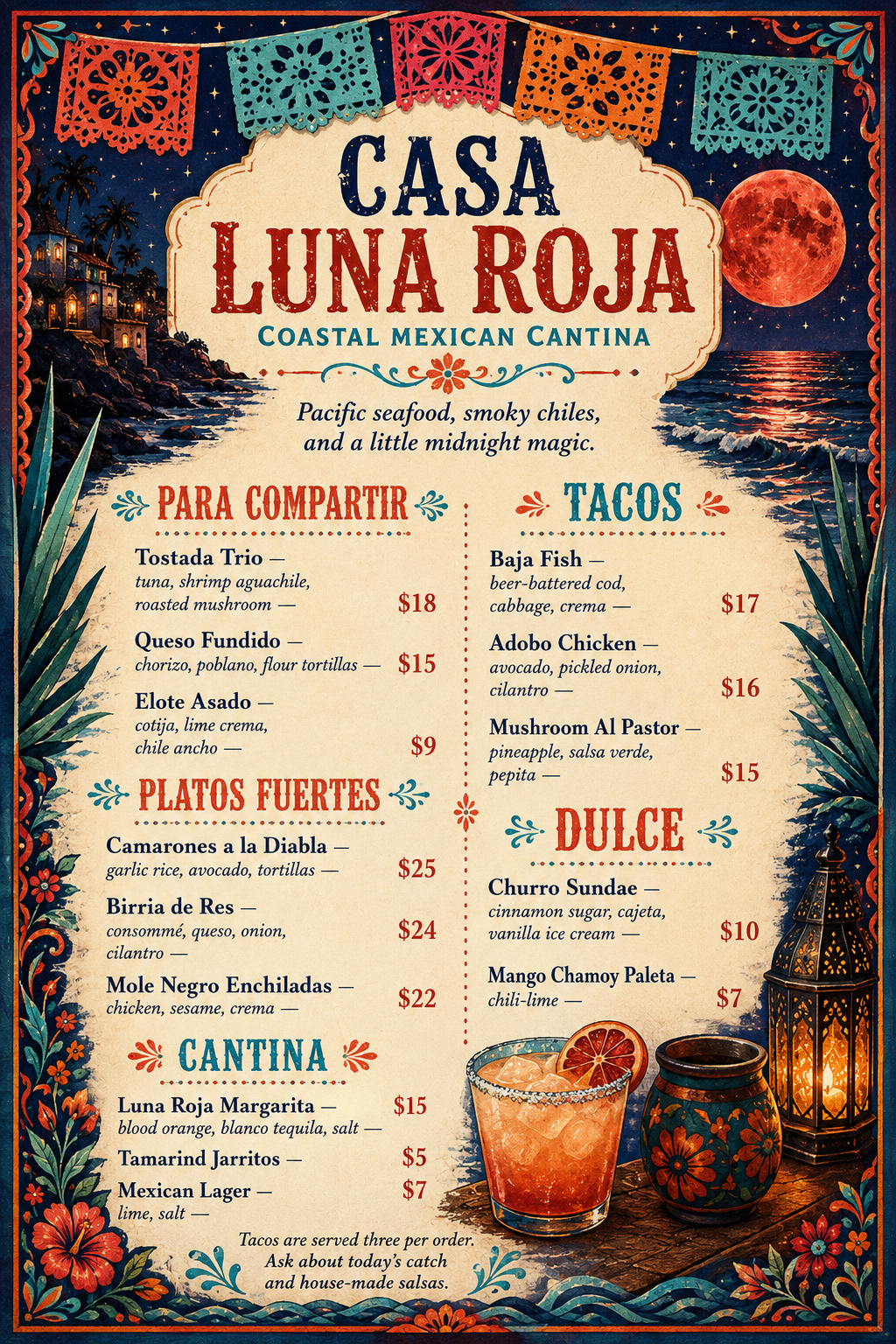 Casa Luna Roja menu cover