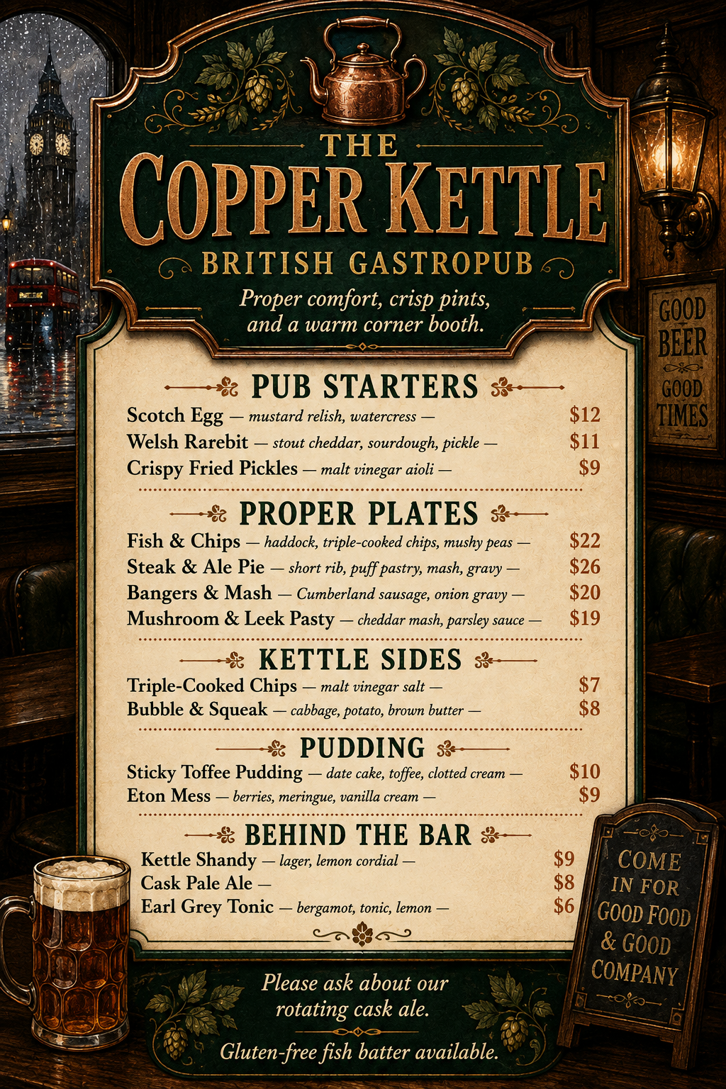 The Copper Kettle menu cover