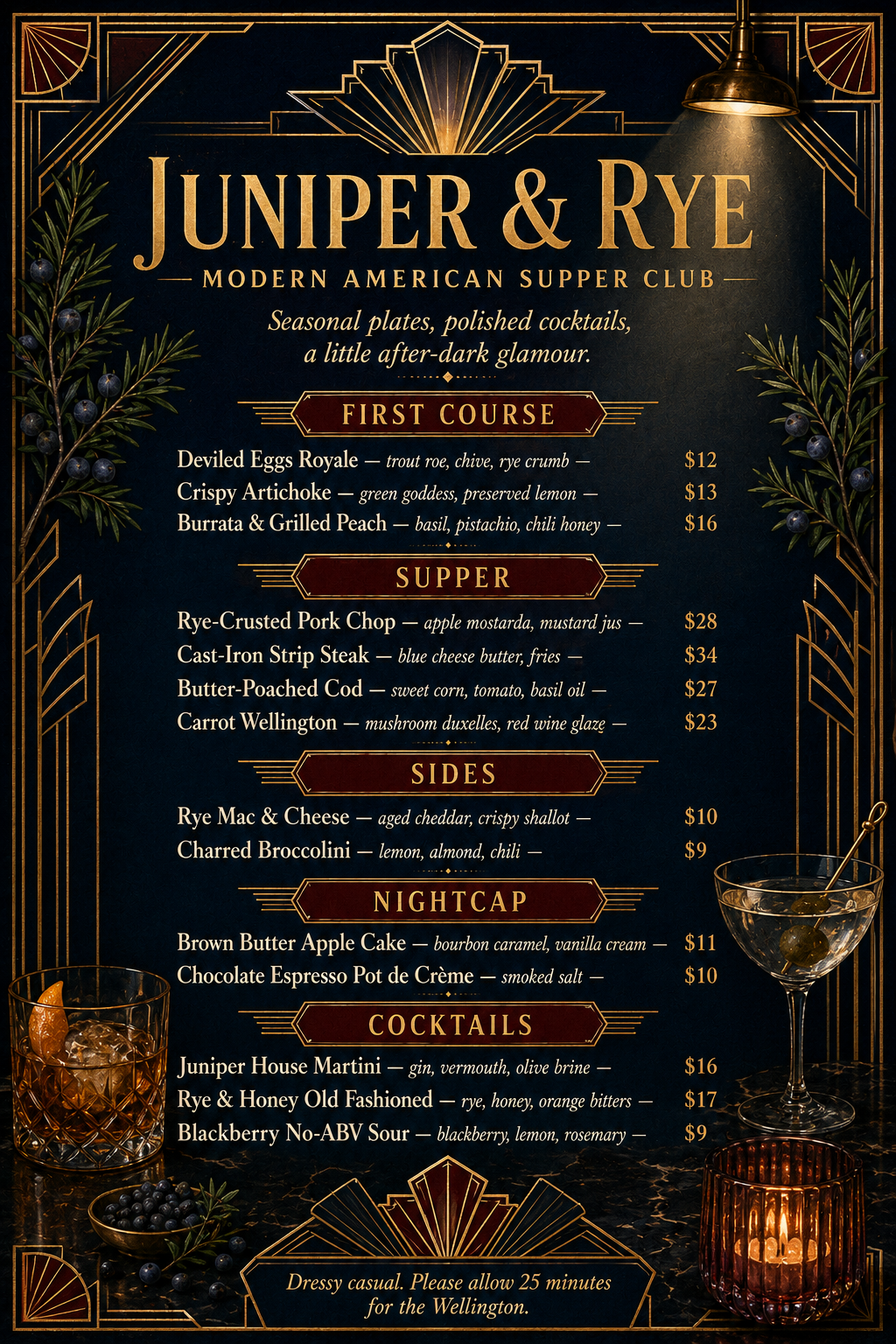 Juniper & Rye menu cover